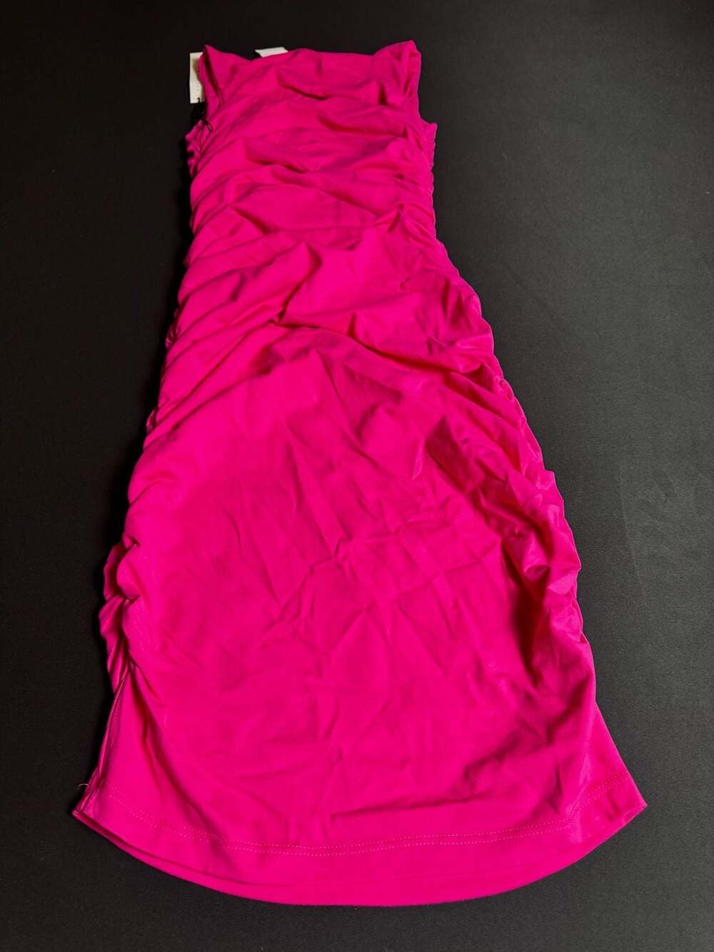 Susana Monaco Ruched V-Neck Punch Pink Sleeveless Midi Dress - Picture 8 of 9